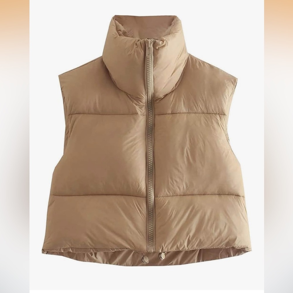 Tan Cropped Puffer Vest